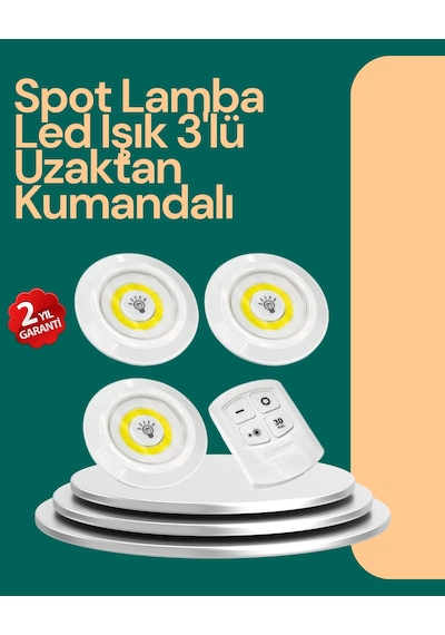 Uzaktan Kumanda İle Kontrol Edilebilen Yapışkanlı 3 Lü Kablosuz Led Spot Lamba Belirtilmemis