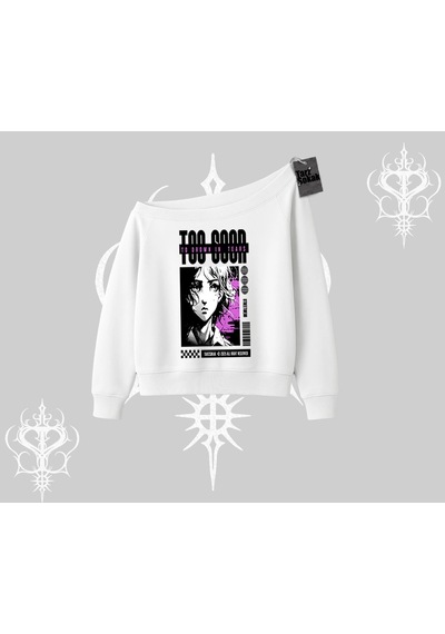 Startmore Kayık Yaka Sweatshirt Too Good Anime Girl Grafik Baskılı Beyaz
