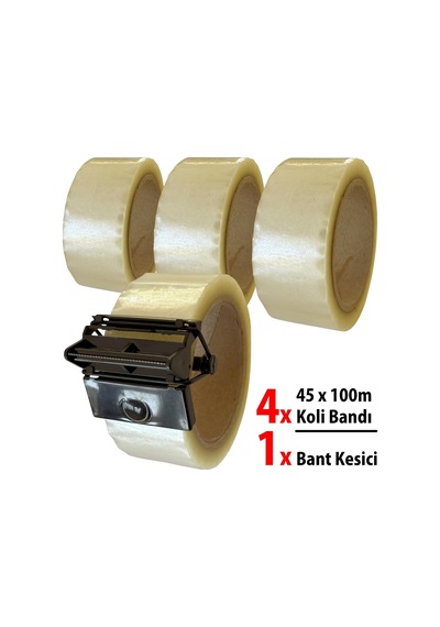4 Adet 45x100 Koli Bandı Ve Bant Kesici Seti Taşınma Paketleme Kiti Diğer