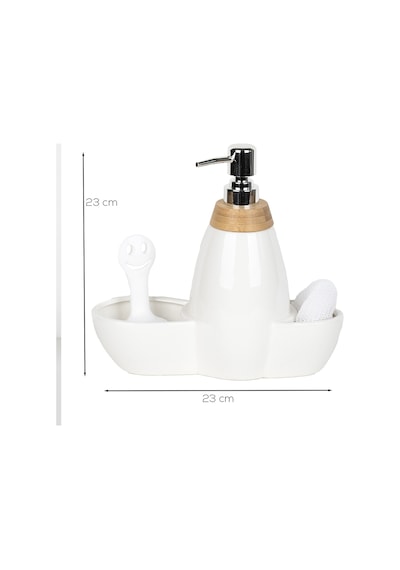 Porsima 5310825 Tezgah Üstü Beyaz Sıvı Sabunluk Fırçalı Süngerli Porselen Sabunluk 700ml 28cm