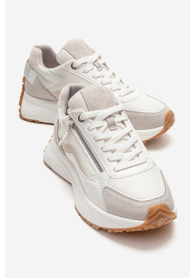 Luvishoes Rocca Buz Beyaz Fermuar Detaylı Kadın Sneaker Beyaz