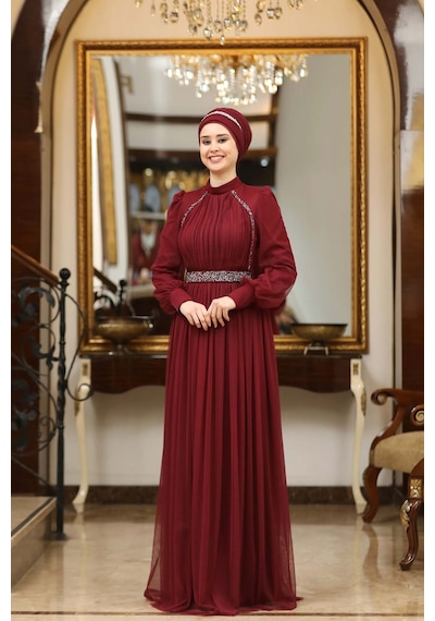 Melisma Efsane Tesettür Abiye Bordo