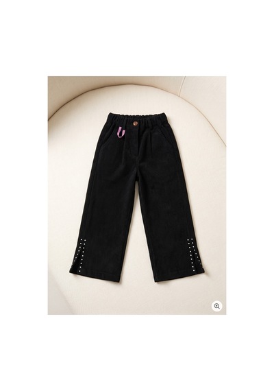 Deniva Kids Kız Çocuk Siyah Beli Lastikli Paçası Taş Ve Yırtmaç Detaylı Rahat Kalıp Keten Pantolon Deniva Kids Kız Çocuk Siyah Beli Lastikli Paçası Taş Ve Yırtmaç Detaylı Rahat Kalıp Keten Pantolon