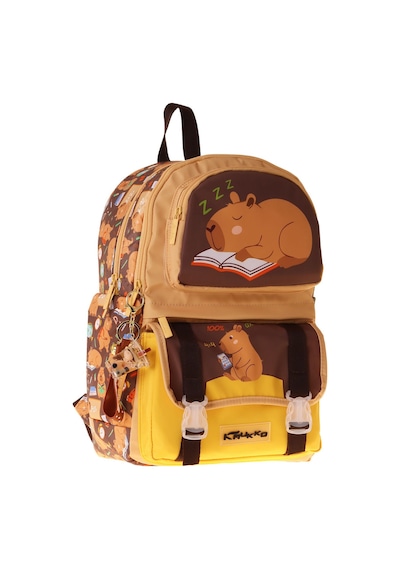 Kaukko Kids Dört Bölmeli Erkek Çocuk Clever Baskılı Kahverengi Okul Sırt Çantası - L5384