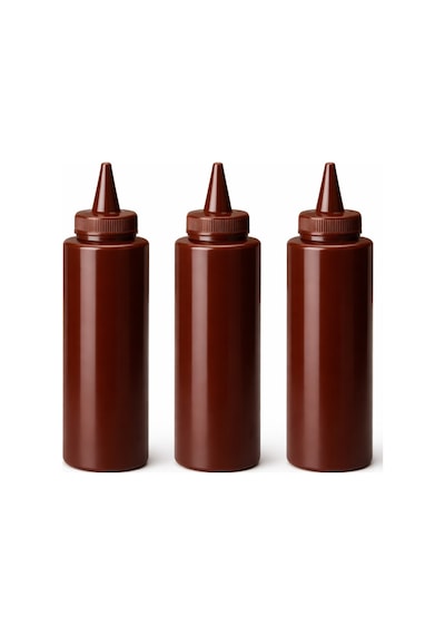 Sosluk Sıkma Şişesi 3 Adet 1000 Ml Bpa Free Barbekü/çikolata Sos Şişesi Endüstriyel Kullanım Kahverengi