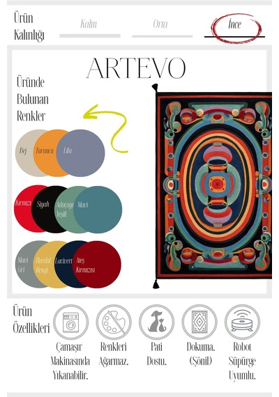 Artevo 21 Renkli Art Deko Desen Geometrik Soyut Siyah Halı İnce Halı Oturma Odası Salon Halısı Renkli P
