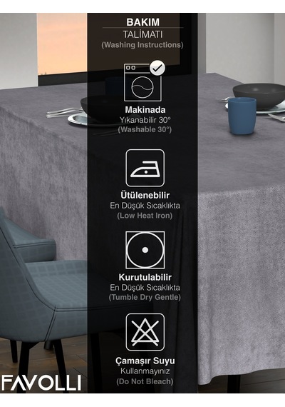 Kadife Dokulu Gri Renk Masa Örtüsü Gri