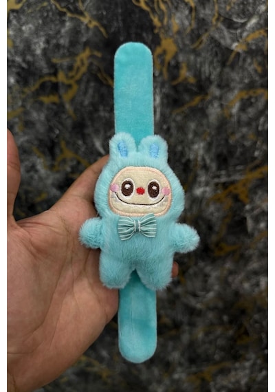 Peluş Bileklik Oyuncak Bileğe Vurunca Sarılan Slap Bileklik, Çok Amaçlı Saç Tokası Mavi