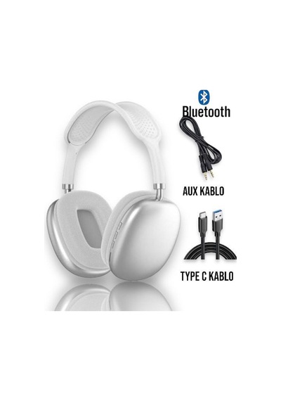 P9 Air Pro Max Kablosuz 5.0 Mikrofonlu Aux Kablolu Bluetooth Kulaklık Android Ve Ios Uyumlu Beyaz - 555297925