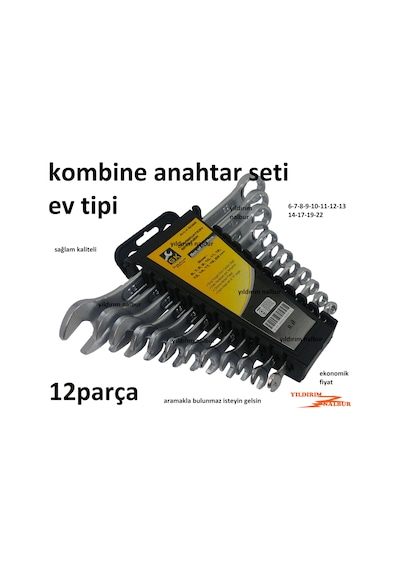 Kombine Anahtar Seti 12 Parça 6-22 Ev Tipi Anahtar Takımı Açık Ağ