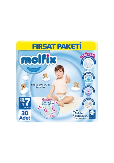 Molfix 7 Beden Bebek Bezi Fırsat Paketi 30 Adet 7 Numara