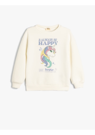 Koton Unicorn Sweatshirt Uzun Kollu Bisiklet Yaka Şardonlu Pamuklu Ekru 5wkg10229ak Ekru