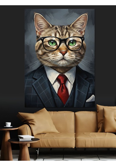 Kedi İş Adamı Takım Elbise Dekoratif Kanvas - Mdf Ahşap Tablo