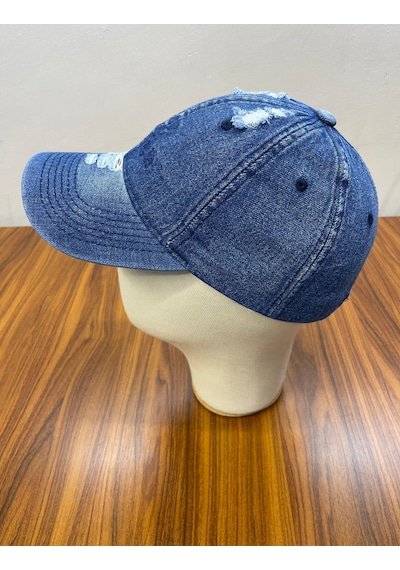 Denim Jean Kot Kumaş Vintage Yıkamalı Unisex Cap Şapka Indigo - Mavi