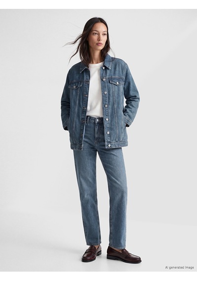 Lcw Everyday Mavi Gömlek Yaka Oversize Kadın Jean Ceket