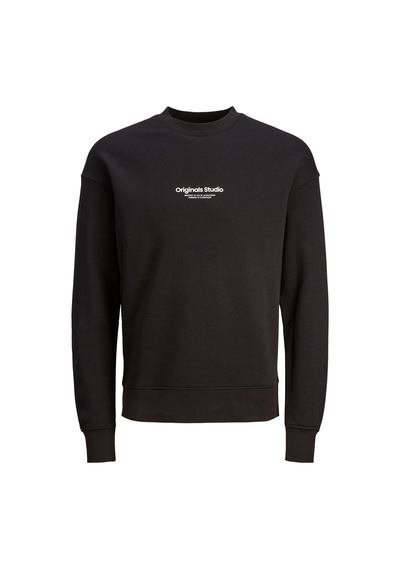 Jack & Jones Erkek Yazı Detaylı Bisiklet Yaka Sweatshirt - 12241694 Siyah