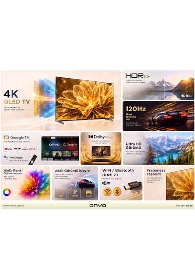 Onvo 100VQ90F3UB 100" 254 Ekran Uydu Alıcılı 4K Ultra HD QLED Google TV