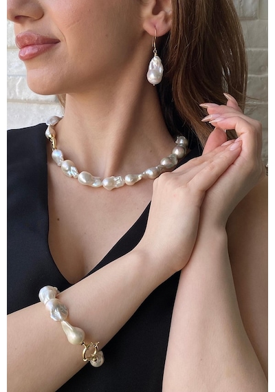 22,5 Mm Barok İnci Bileklik 22 Cm / Sarı Gümüş