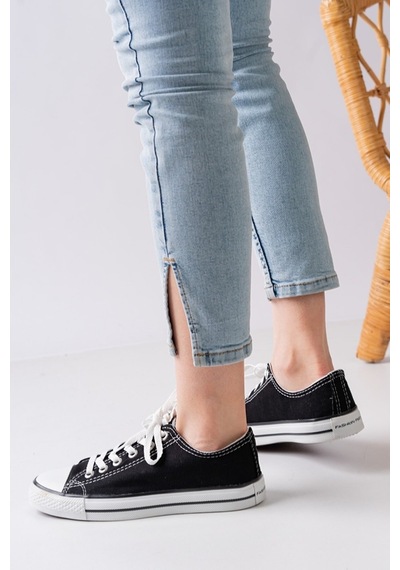 N Moda Unisex Keten Ayakkabı Spor Ayakkabı Günlük Sneakers Kısa Siyah