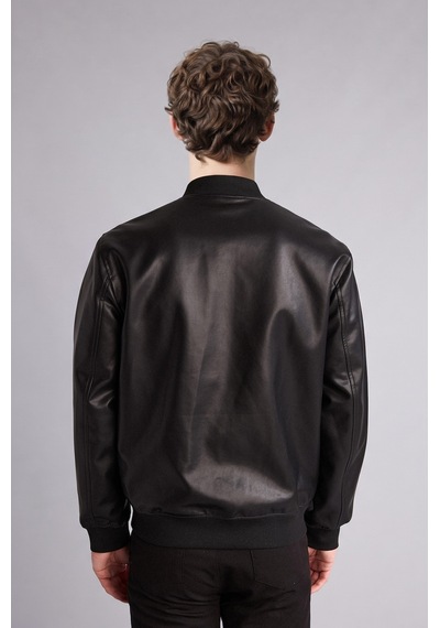 Defacto Slim Fit Kolej Yaka Ribanalı Fermuarlı Suni Deri Bomber Mont Y5367az26aubk27 Siyah-bk27