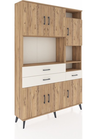 Arges Dolap 10 Raflı 3 Çekmeceli 6 Kapaklı 132x30x195 Çam-çam... Çam