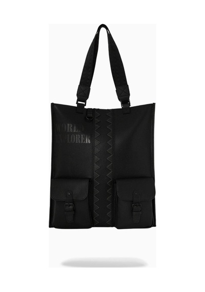 Sprayground Global Traveler Cargo Tote, Geniş Hacimli Seyahat Çantası Omuz Çantası Siyah