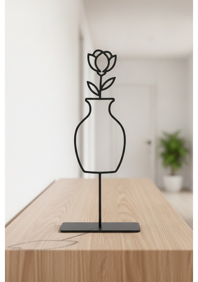Minimalist Tasarım Vazoda Çiçek, Dekoratif Metal Masaüstü Metal Biblo