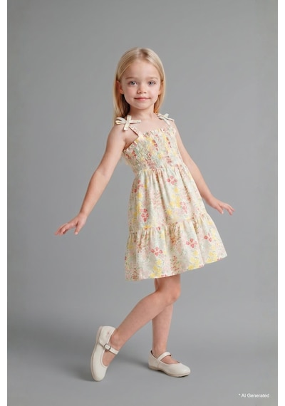 Defacto Çiçekli Askılı Beyaz Elbise Kız Bebek H8454a526hswt47 Beyaz-wt47