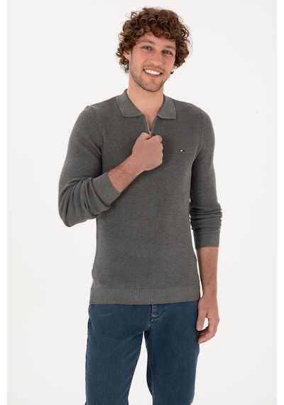 U.S. Polo Assn. Erkek Regular Fit Fermuarlı Gri Melanj Basic Kazak 50313685-VR086