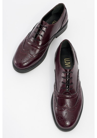 Luvishoes Avra Bordo Rugan Hakiki Deri Kadın Oxford Ayakkabı Bordo