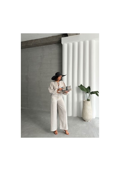 Verymoda Çizgili Önden Bağlamalı Bluz F1804 Taş Gümüş