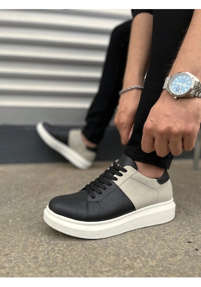 Mevese Tsoob Bağcıklı Cilt Süet Erkek Günlük Rahat Taban Sneaker Ayakkabı - Gri - Siyah