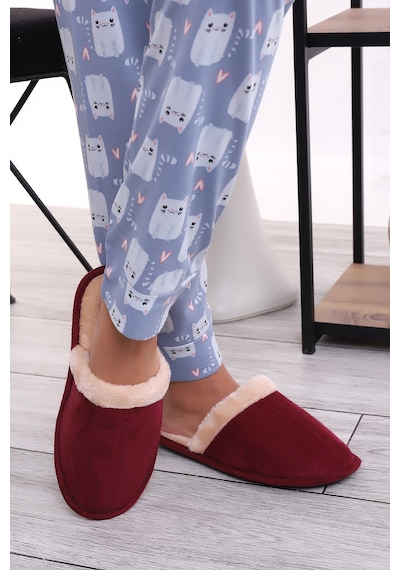 Wordex U050 Unisex Kışlık Ev İçi Terliği Kürklü Yünlü Terlik Bordo