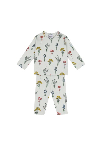 Antebies Organik Gri Botanik Bahçesi Çiçek Desenli Uzunkollu Kız Bebek Tshirt Tayt Takımı Krem