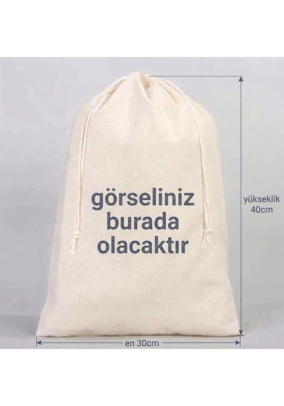 Lunora Collection Kişiye Özel Baskı Bez Kese 10 Adet Açık Krem