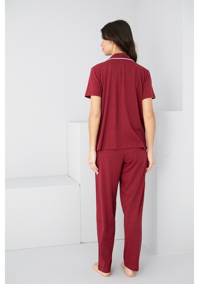 Siyah İnci Biye Detaylı Örme Pijama Takım7891 Bordo