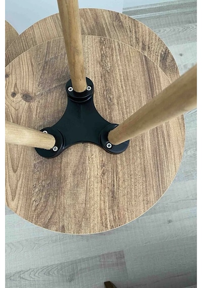 Tekli Yan Sehpa Çiçeklik Saksılık Standı Dekoratif Yan Sehpa Seti Ahşap Ayaklı 33 Cm Çap - Atlantik Çam Atlantik Çam