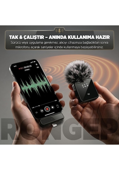 2'li Kablosuz Yaka Mikrofonu Apple Uyumlu iPhone/android Telefonlar/type-c Girişli Pc'ler İçin Type-c/ligh