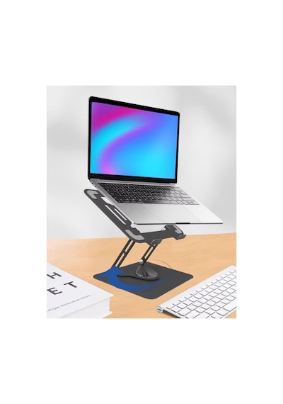 Katlanabilir Ayarlanabilir Alüminyum Laptop Standı, Taşınabilir Ergonomik Notebook Yükseltici, 6 Kademeli Yükseklik Ayarlı, Macbook Tablet Uyumlu, 10-17 İnç, Siyah