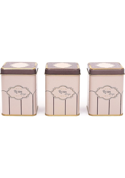 Retro Desenli Kare Metal Saklama Kabı 3 Lü Set, 7.5 X 7.5 CM Çok Renkli