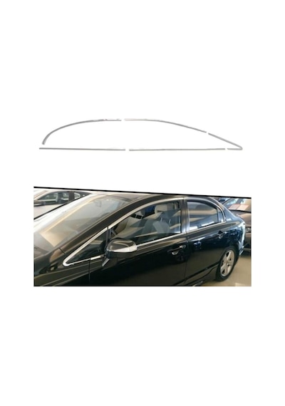Honda Civic 2006 Tam Tur Paslnamaz Krom Cam Çerçeve Çıtası Seti 4