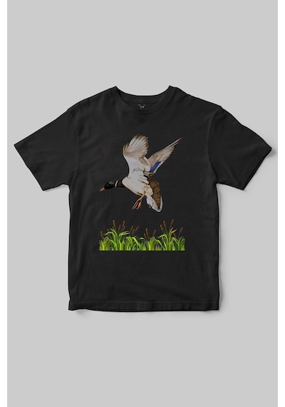 Özel Dağcılık Avcılık Tasarımlı Yeşilbaş Ve Doğa Temalı Regular Fit %100 Pamuk Siyah T-shirt Siyah