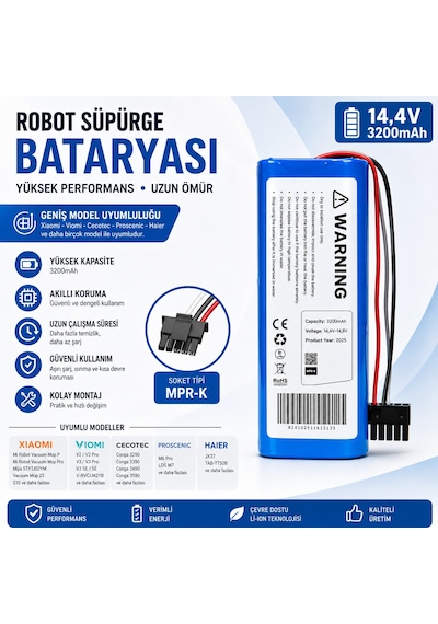 Viomi V2 Pro İle Uyumlu Robot Süpürge Pili 14,4v 3200mah