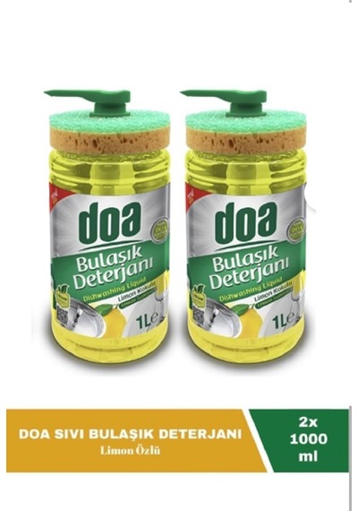 Doa Sıvı Bulaşık Deterjanı Limon Kokulu 1 Lt Süngerli X 2 Adet