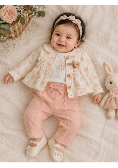 Elci Baby Müslin Kumaş Ceketli Kız Takım 6-18 Aylık - Öz3371375 - Somon