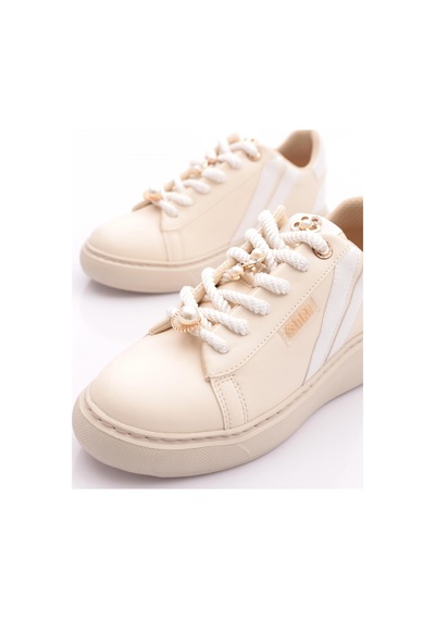 Dgn B1008 Kadin Aksesuarli Sneakers Ayakkabi Bej Beyaz