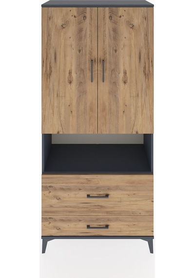 Hyperion Dolap 2 Raflı 2 Çekmeceli Tek Askılı 88x44x195 Antrasit-çam Antrasit