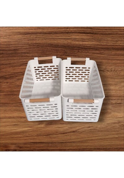 Çok Amaçlı Organizer Düzenleyici Plastik Saplı Sepet Beyaz 2 Adet Plastik Ekru 28 X 13 Tr Diğer