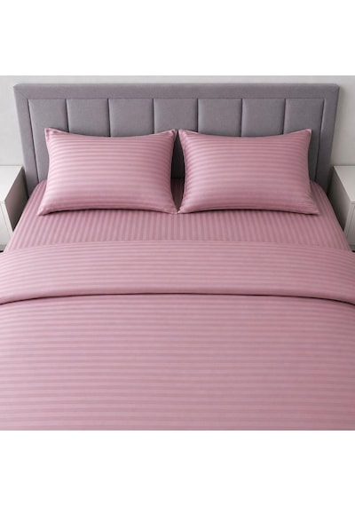 Wova Home Mauve Stripe Çift Kişilik Nevresim Takımı%90 Pamuk 83 Tel Saten Çizgili Lastikli Çarşaflı Mürdüm Nev Çok Renkli