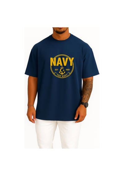 Bahriyeli Collection Oversize Tur Navy Göğüs Ve Sırt Baskılı Unisex T-shirt Lacivert